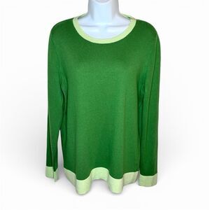 Talbots Long Sleeve Lightweight Contrast Kelly Green Colorblock Sweater XL